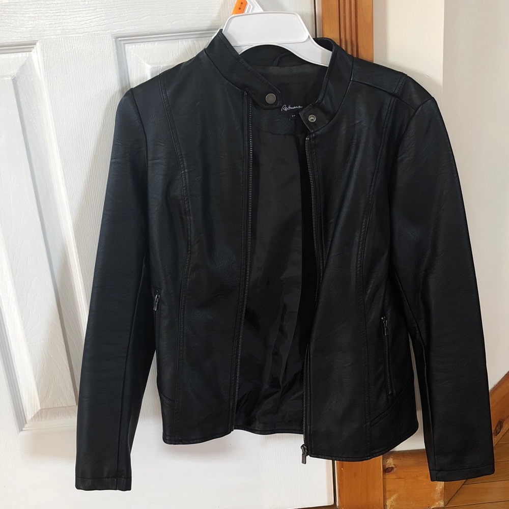 Reitmans Black Faux Leather Zip Moto Jacket